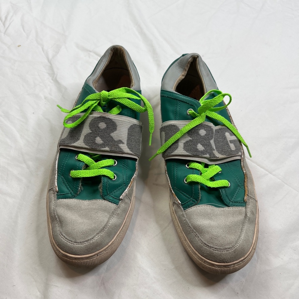 D&G mens shoes size 11 euro 44 green and grey elastic logo details